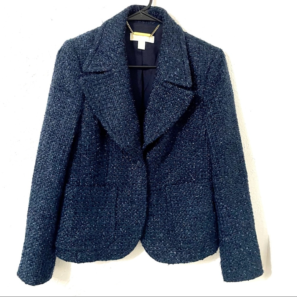 Michael Kors Metallic Blue Tweed Blazer 6